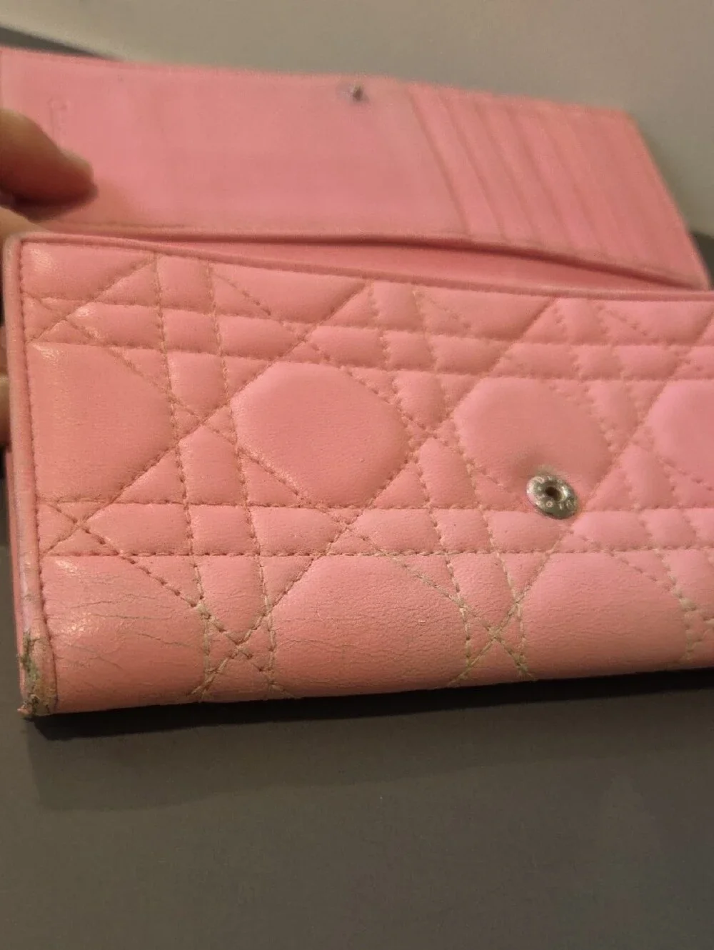 Dior Pink Quilted Leather Wallet with Signature Stitching - Project
